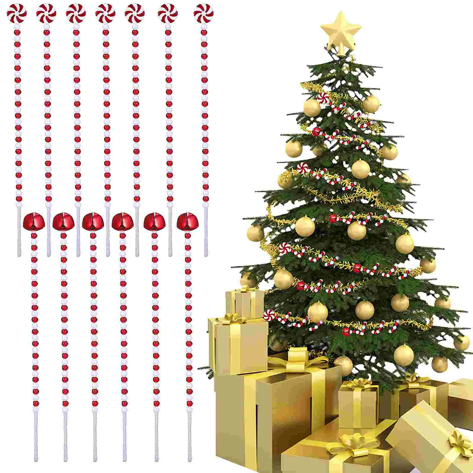 20 Pcs Candy Decorations Red Christmas Ornaments Bell Ornaments For Christmas Tree Outdoor Yard Candy Cane Decorations