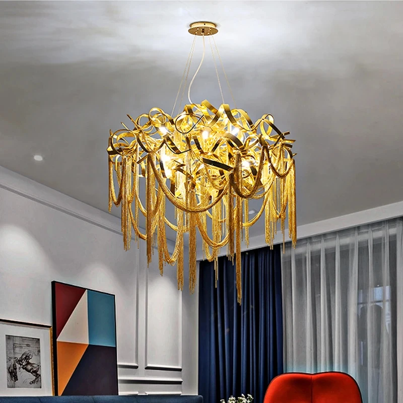 French chandelier luxury creative indoor lighting Led golden luster tassel lighting chandelier YX753TB