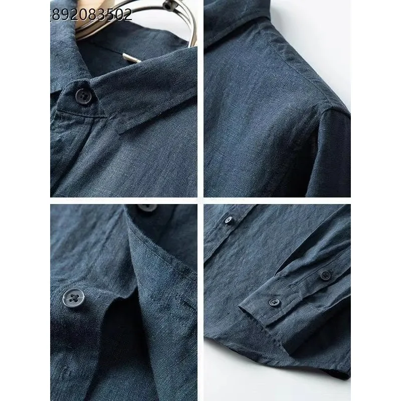 Premium Men's Linen Cotton Summer Casual Long Sleeve Shirt Jacket Outerwear, Breathable Comfortable Fashion Urban Style for