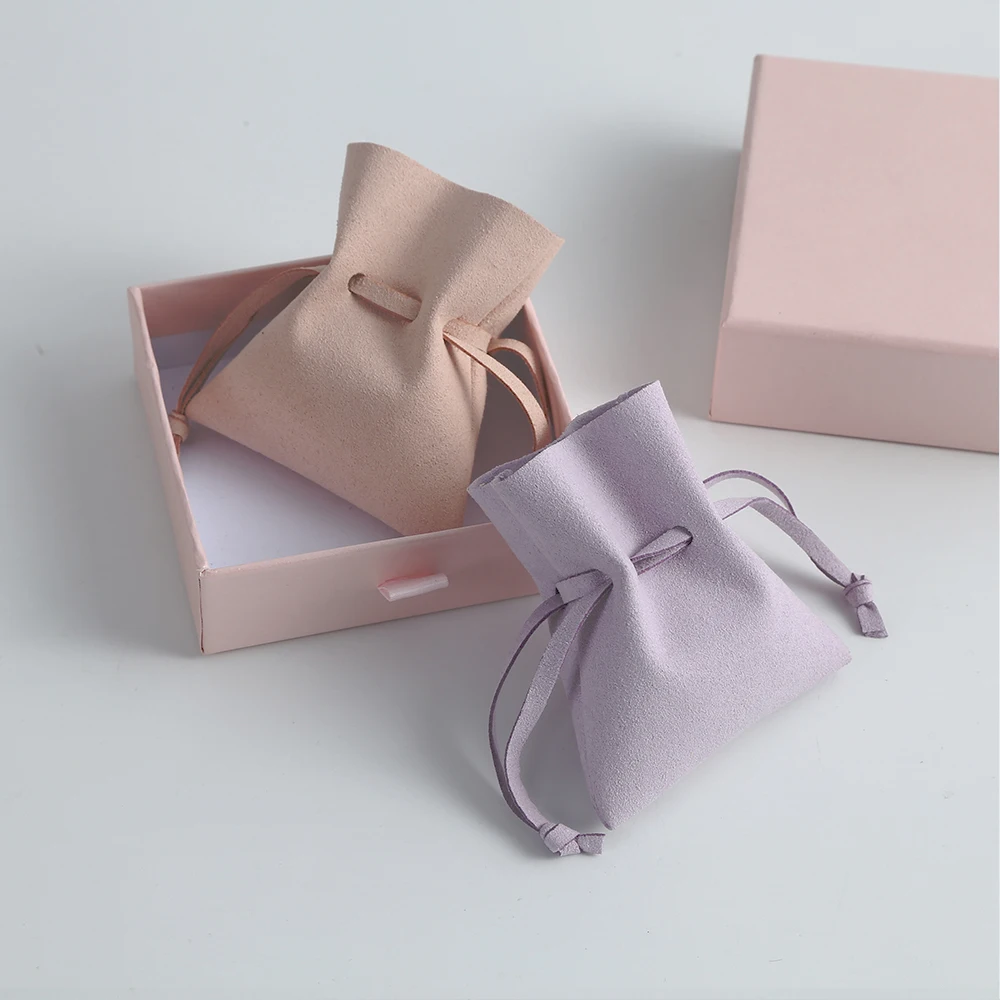 5Pack Bulk Microfiber Suede Jewelry Packaging Gift Bags Pouches Ring Earrings Wedding Travel Drawstring Organizer Small Bag