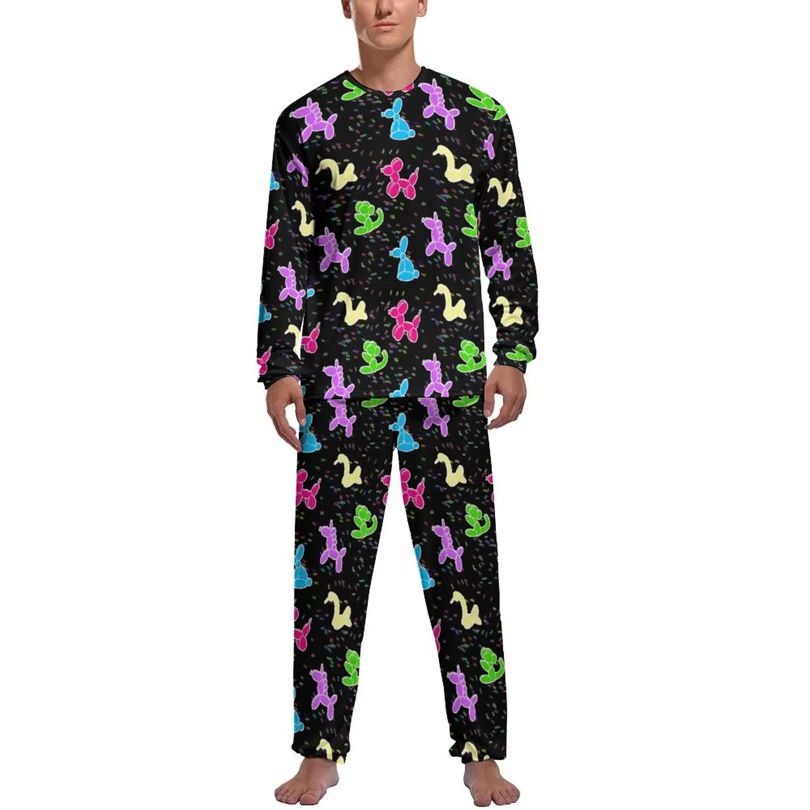 

Balloon Animals Pajamas Long Sleeve Colorful Print 2 Piece Night Pajama Sets Autumn Men Graphic Lovely Home Suit