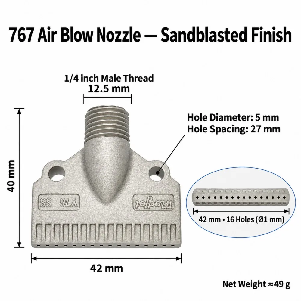 767 SS304 16-Hole Air Knife Nozzle, 1/4