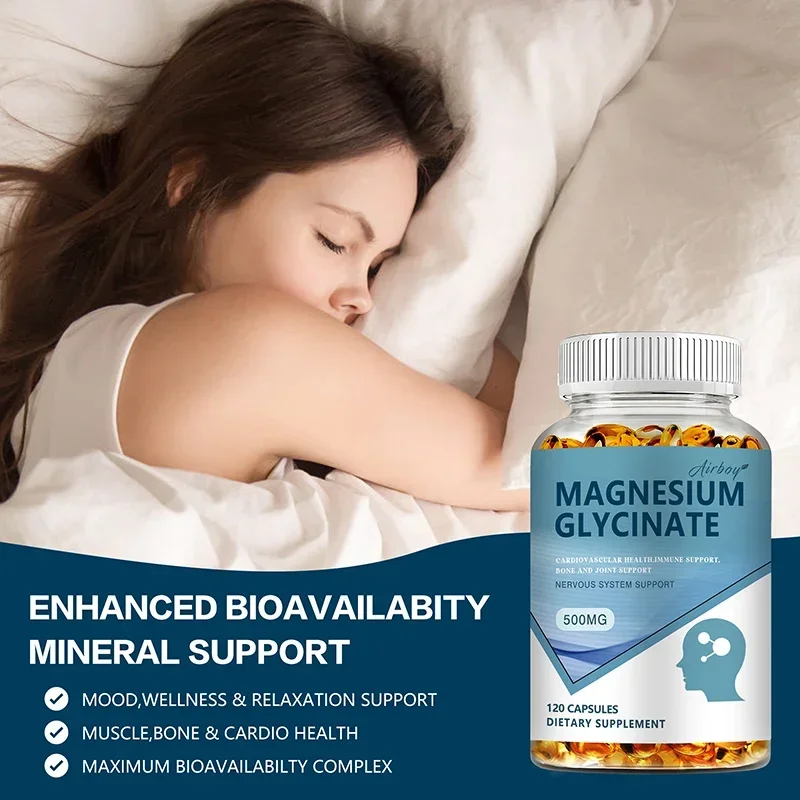 Magnesium Glycinate - Nerves System, Improve Mood Nervous, Muscles Recovery, Heart Health, Sleep Quality Support