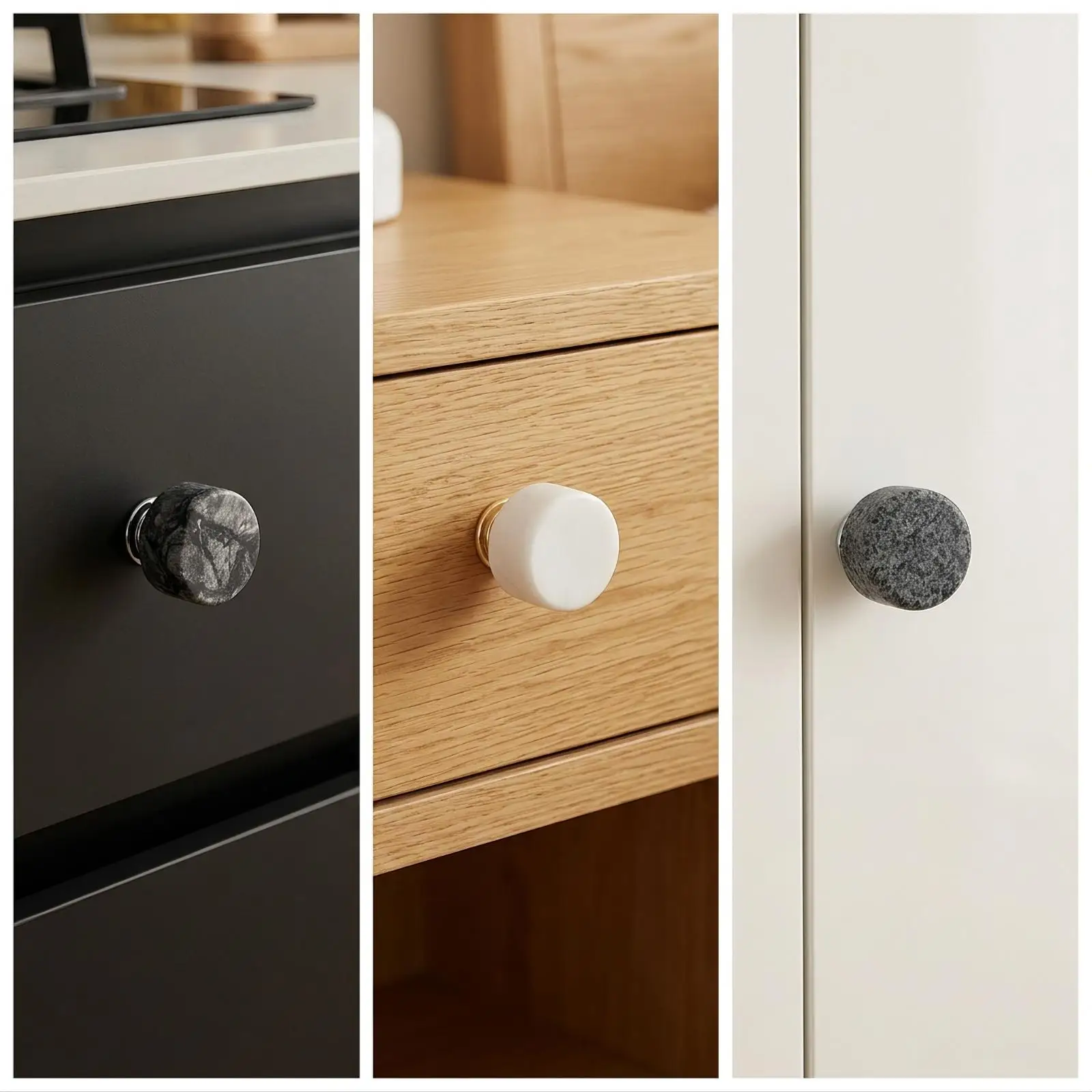 Cabinet Knob with Marble Top Cylindrical Cabinet Knob Knobs Modern Pull Minimalist for Wardrobe, Kitchen