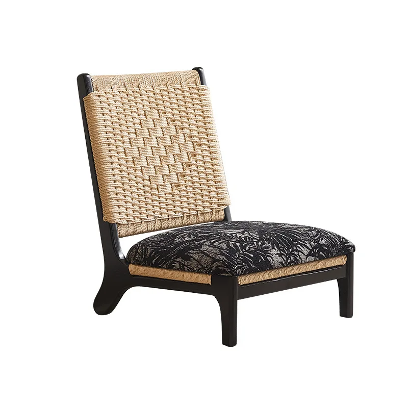 

Japanese-style solid wood balcony leisure single sofa living room chair lazy rope woven tatami recliner back chair