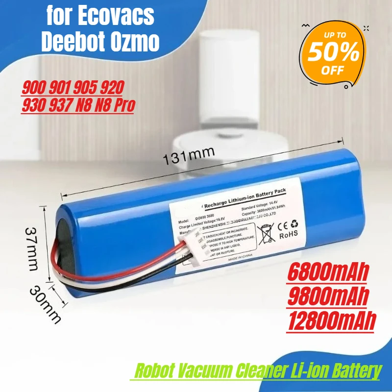 

14.4V 12800mAh Replacement Battery for Ecovacs Deebot Ozmo 900 901 905 920 930 937 N8 N8 Pro Robot Vacuum Cleaner Li-ion