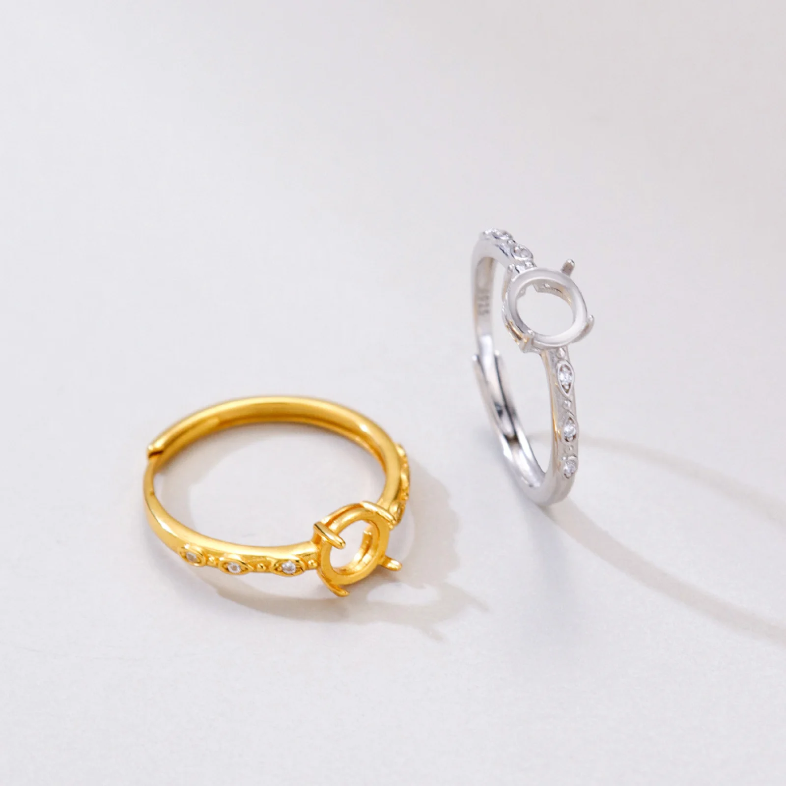 925 Sterling Silver Round Claw Set Zirconia Ring Empty Bracket Unset Opening Adjustable Fashion Luxury Ring Base