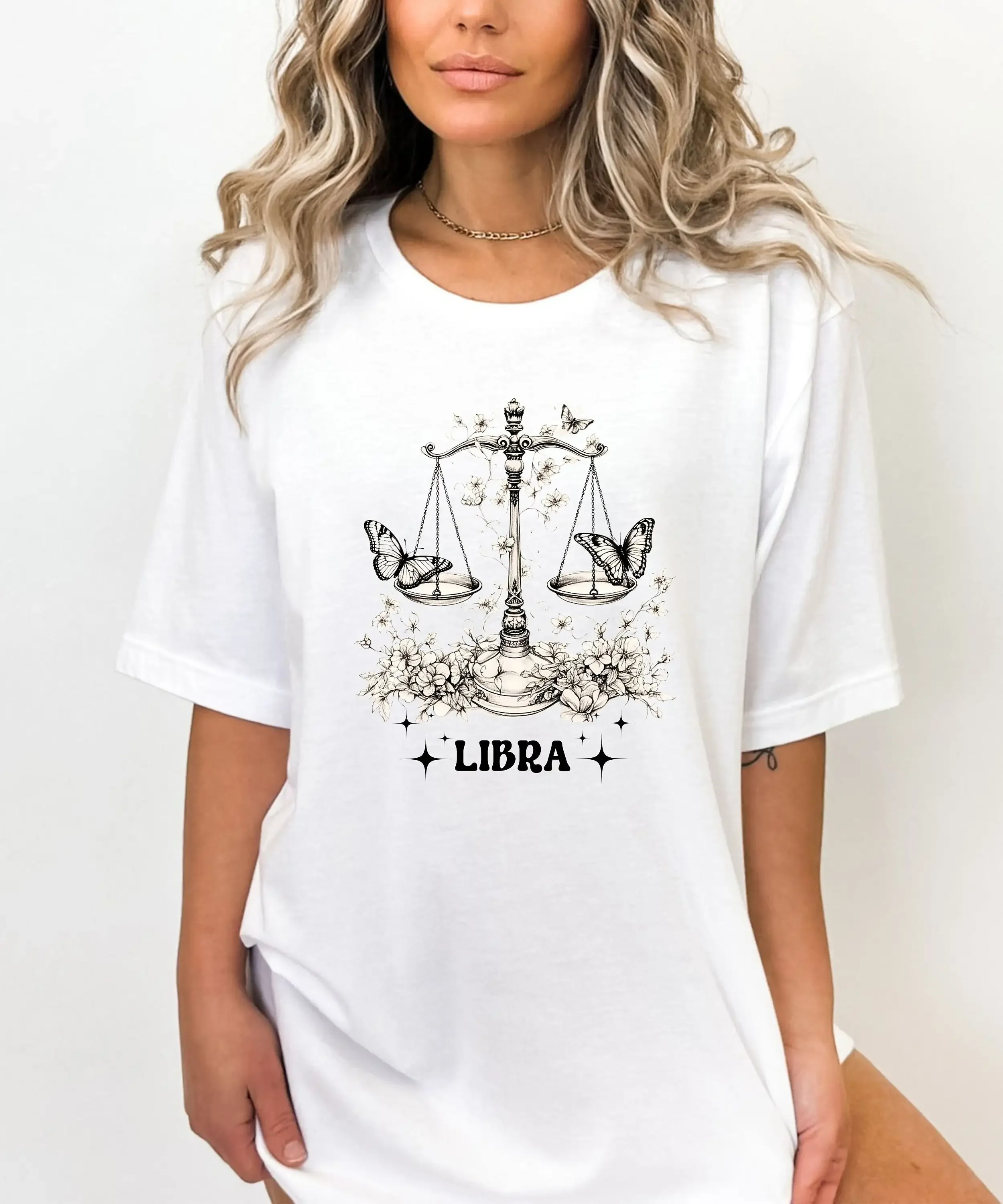 Libra Zodiac T Shirt Horoscope Astrology Top Sign Line ArT Scale GifT butterflies