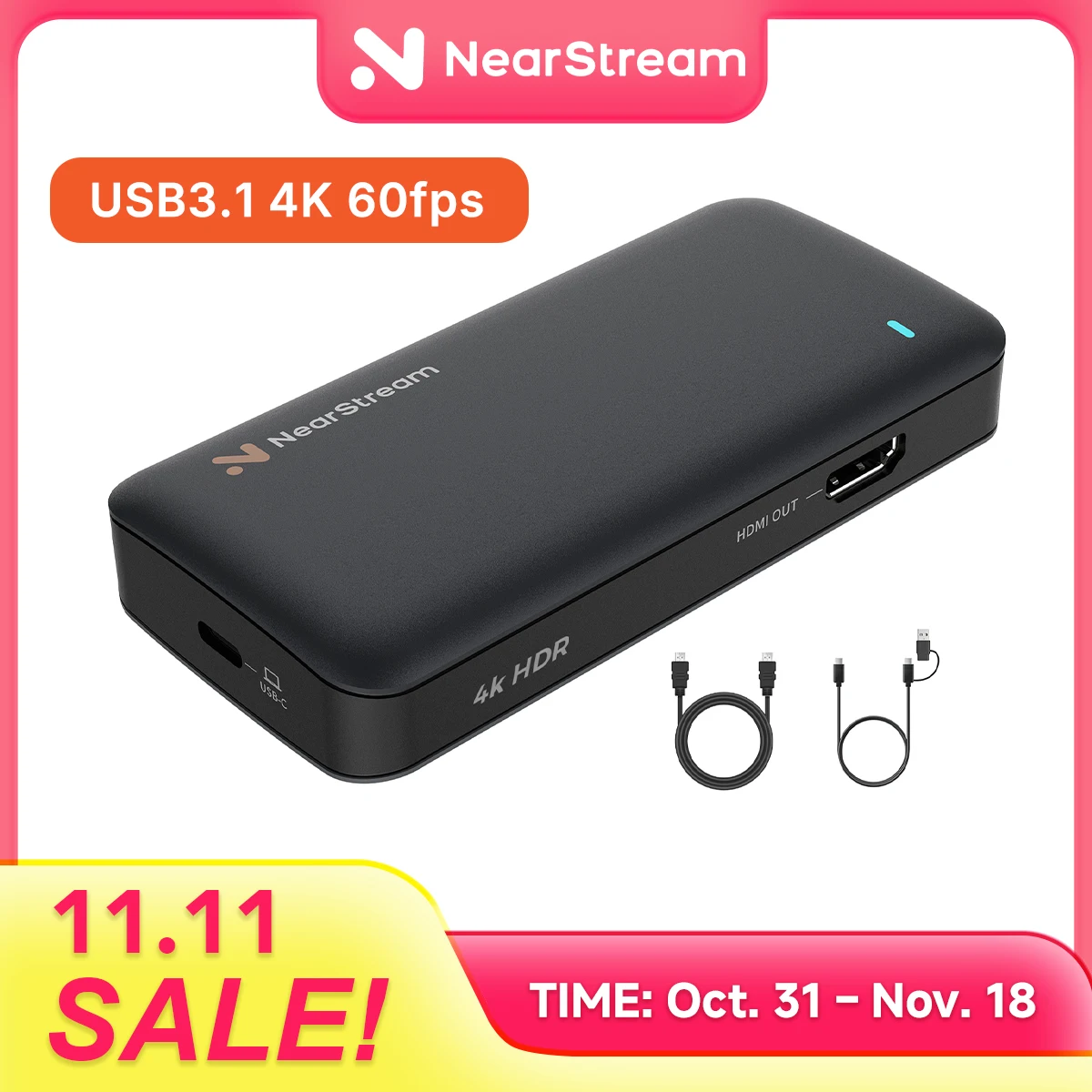 NearStream Premium 4K60 USB 3.1 Capture Card Ultra Low Latency for Xbox PS5 Switch DSLR Camera