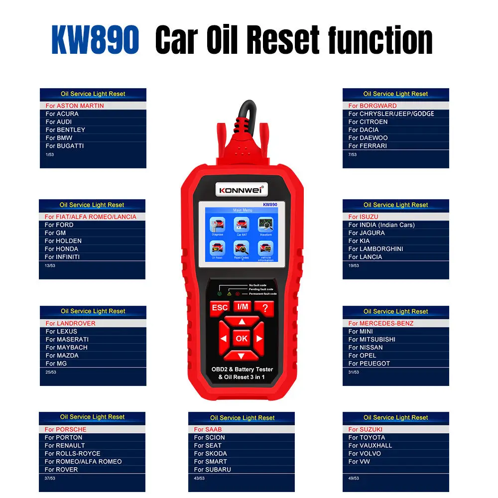KONNWEI KW890 Oil Reset Diagnose Tools Car Professional Battery Tester Analyzer Engine Check Automotive OBD2 Code Reader Scanner