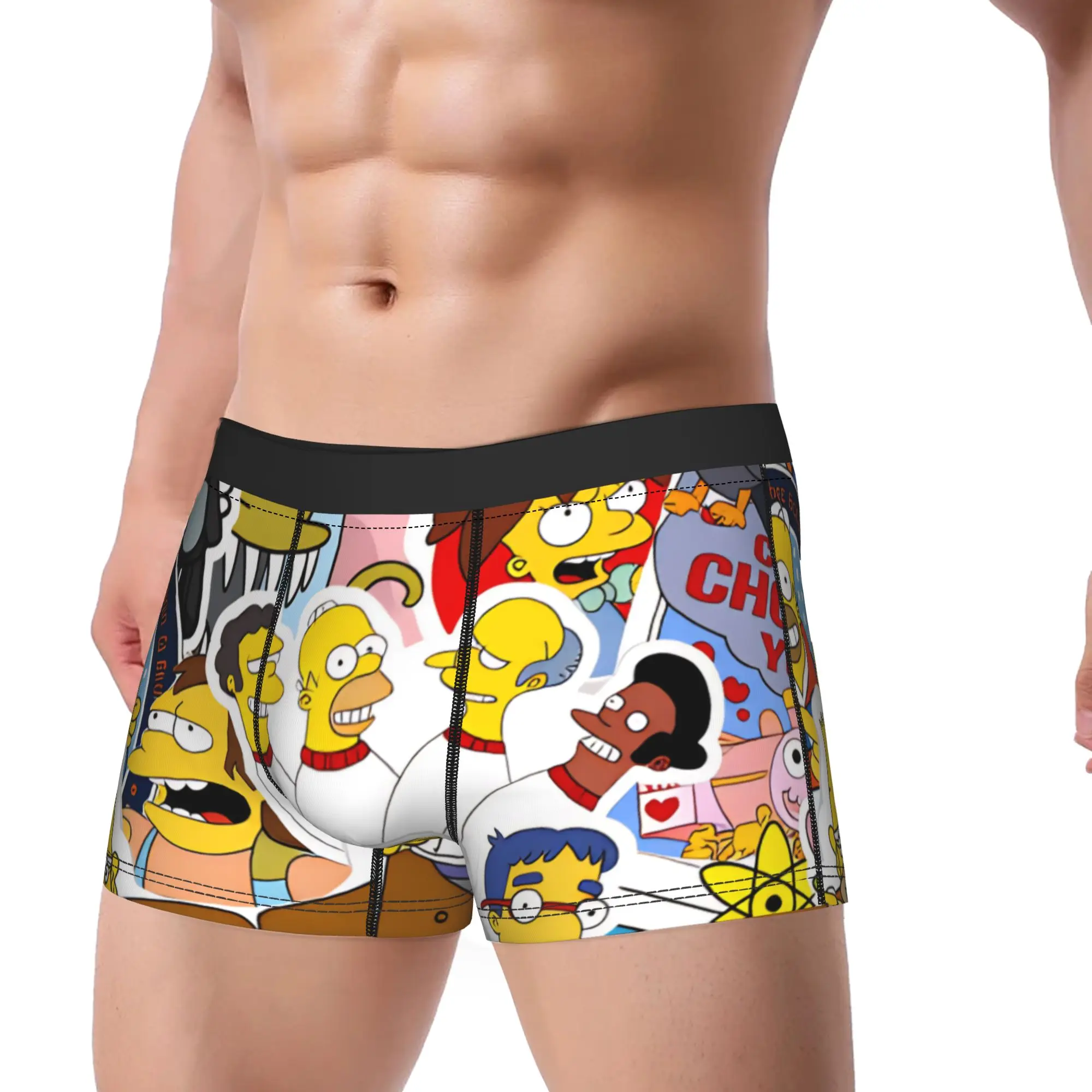 Funny S-Simpsons All Characters Collage Underwear  Men's Boxer Brief Novelty Trunk Quality Printed Oversize Underpants