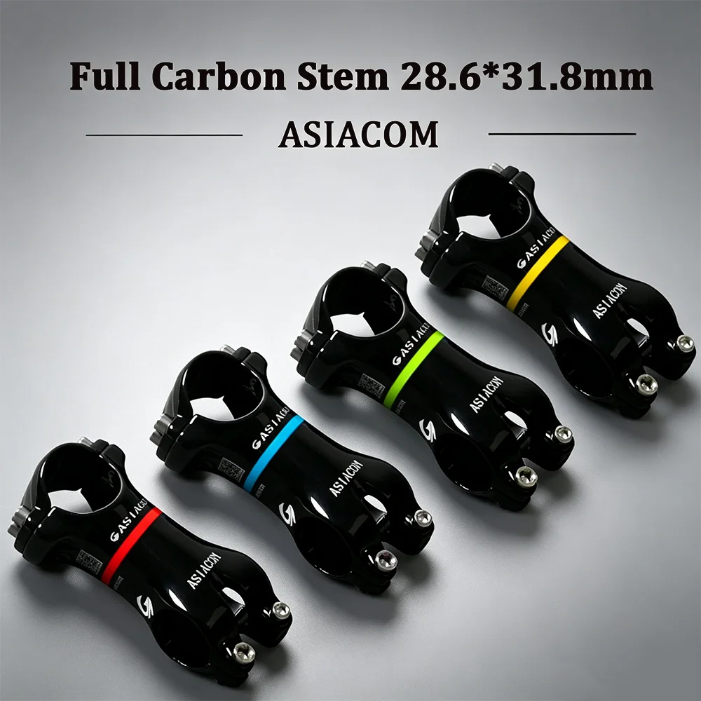 ASIACOM Full Carbon Stem 6°, Fit 28.6mm Steerer Tube & 31.8mm Handlebar, 4 Colors Available For Road & Mountain Bike