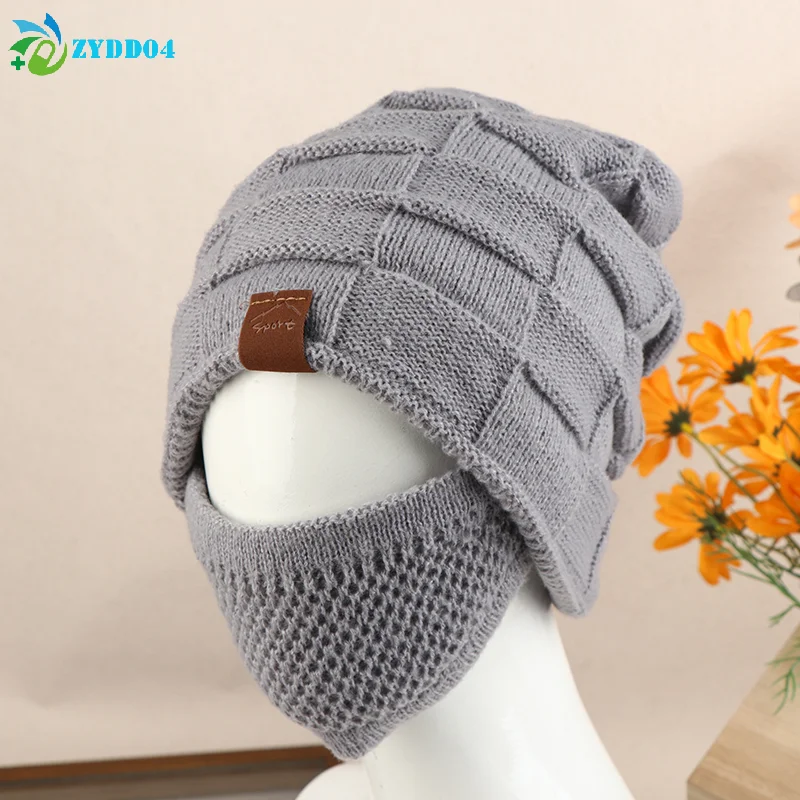 ● قبعة محبوكة دافئة وقناع الوجه مجموعة قبعة شتوية مترهلة مع غطاء خفيف الوزن دافئ للأذن والرقبة والخد للرياضات الخارجية #1