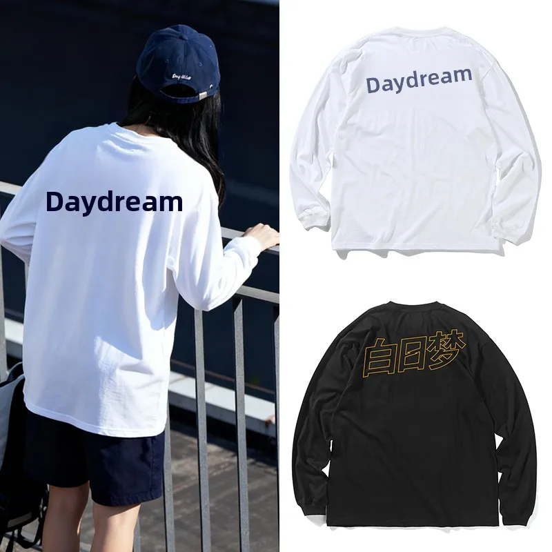 

Футболка свободного кроя из чистого хлопка с длинным рукавом и круглым вырезом, повседневная, удобная, дышащая, для пар, базовая, с принтом, в уличном стиле