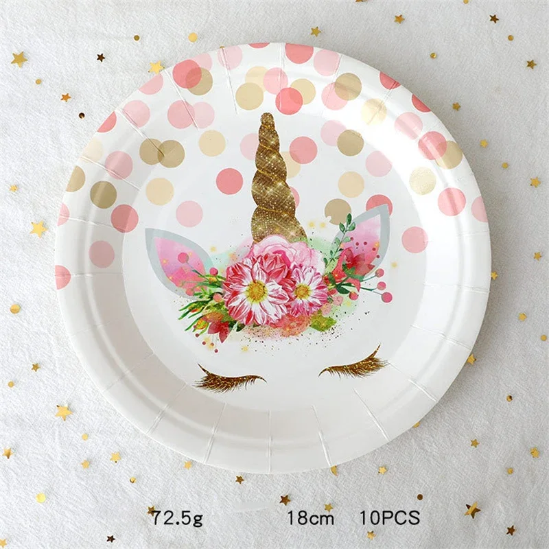 30pcs Unicorn Party Disposable Tableware Creative Girls Unicorn Plates  Paper Straws Baby Shower Birthday Party Decor