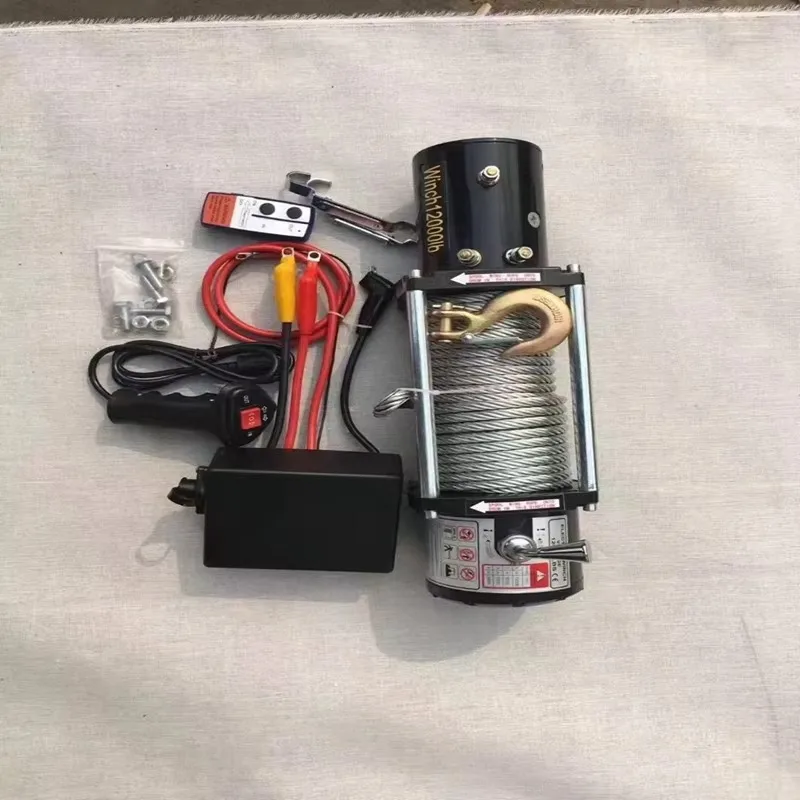 12V 24V Electric Mini  Cable Pulling Winch With Remote Control 16000LB