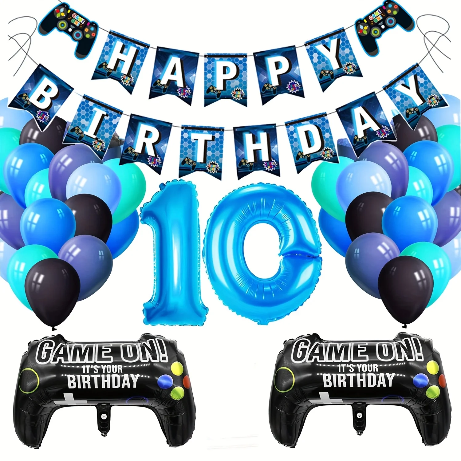 【セール中】1セットゲームパッド風船ゲーム、青い数字の数字風船付き、子供の誕生日パーティーの装飾ゲーム、テーマパーティー用品