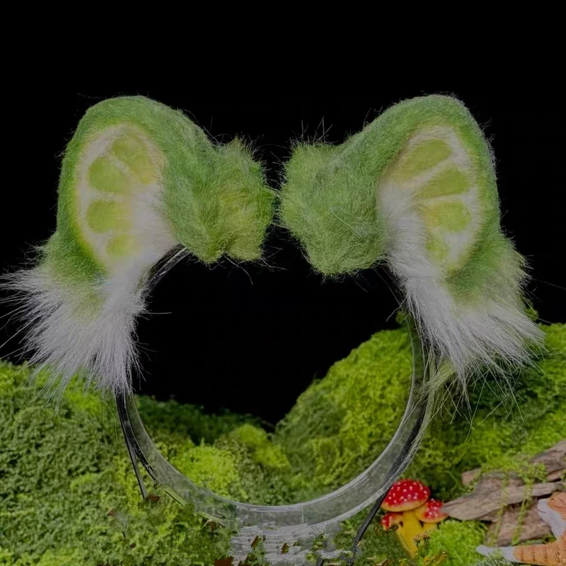 Hand Made Carnaval Gothic Lolita Acessories Lime Shape Headwear Halloween Christmas Cos Prop Cat Wolf Fox Ears Cosplay Hairhoop