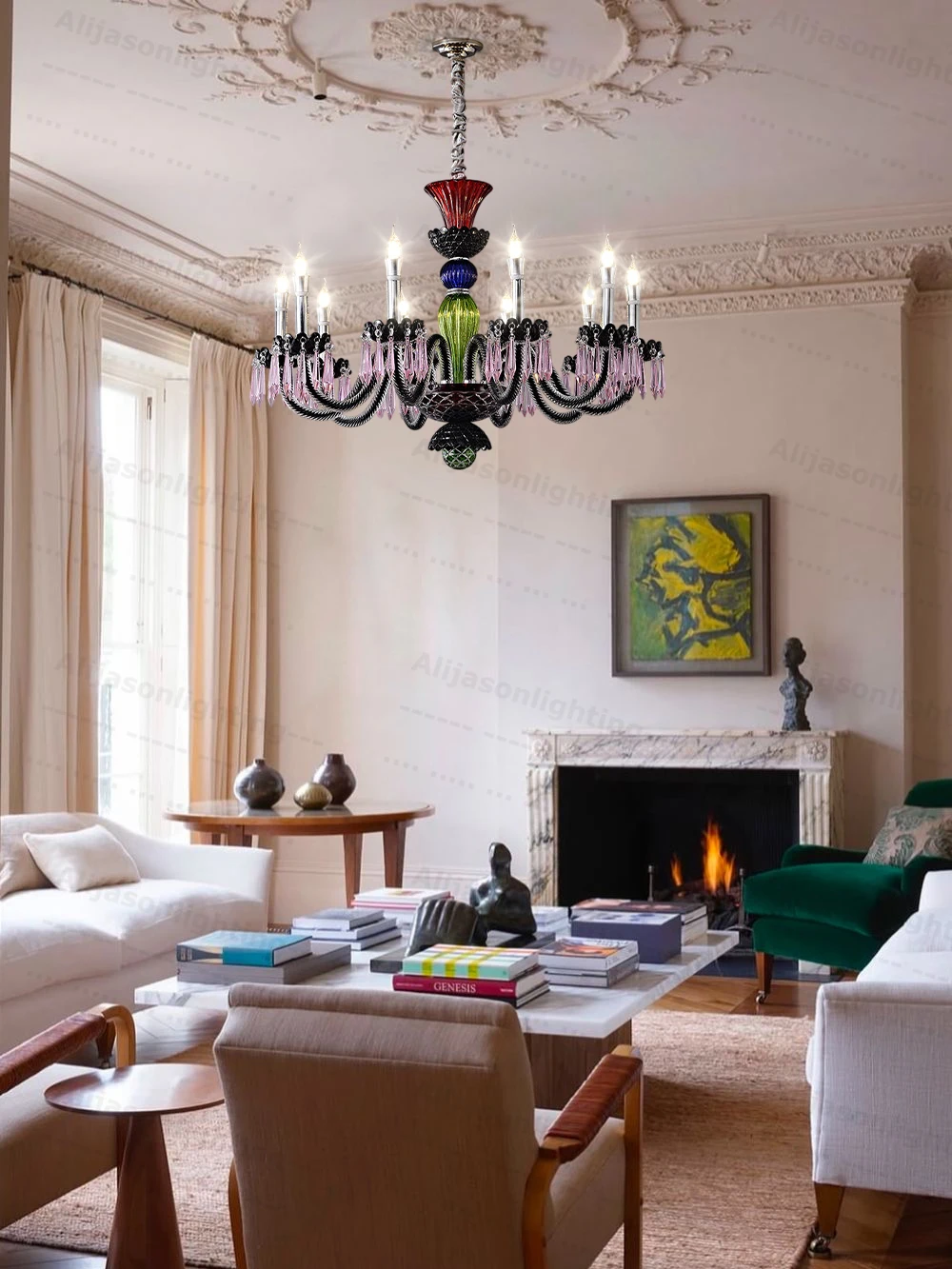 Elevate Your Living Room With Our Fench Colorized K9 Crystal Chandelier High-end Pendant Light Gold Chrome Dimming Function