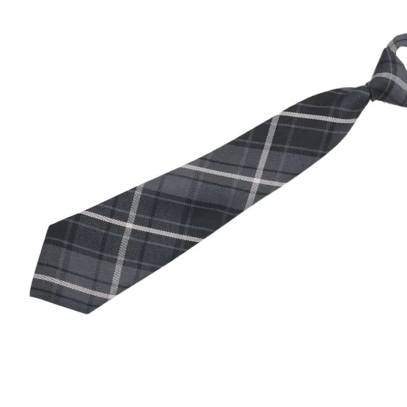 Korean Japanese College Fashion Gray Checkered Pre-Tied Neck Tie JK Girl School Uniform Necktie Student Bowtie Neckwear