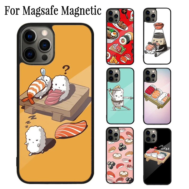 Kawaii Sushi Crowd Magnetic Phone Case Coque For iPhone 16 15 14 Plus 13 12 Mini 11 Pro Max Magsafe Wireless Charging Cover