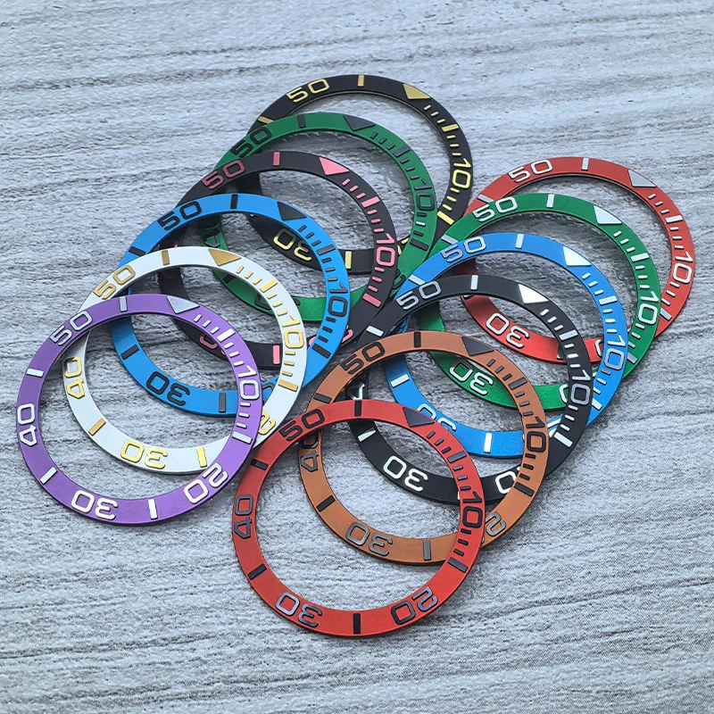 38mmx30.7 Anello di inserimento lunetta in alluminio curvo adatto per SKX007 SKX009 SUB Cassa dell'orologio NH35 NH36 Movimento Orologio Lunetta Anello Refit Parti