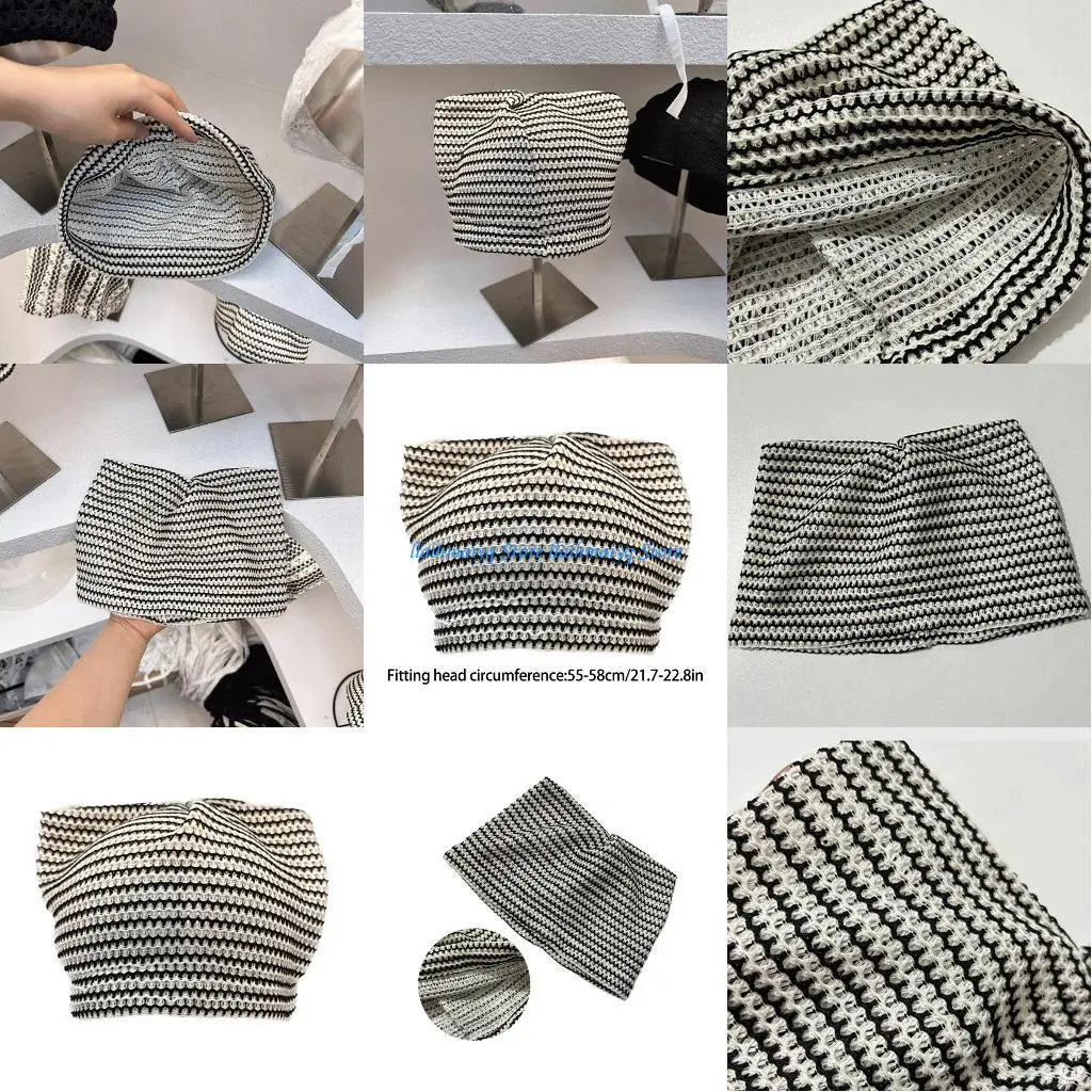 

573B Girl Cats Ear Hat with Striped Pattern Hot Day Breathable Hat for Teen Outdoor