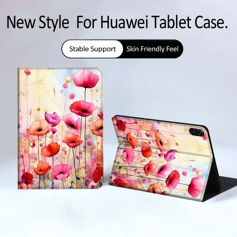 

Watercolor Poppy Flower Painting Tablet Case For Huawei MatePad Pro Air 12 X Honor Pad 8 V8 9 13 GT GT2 3 12.6 13.3 Inch