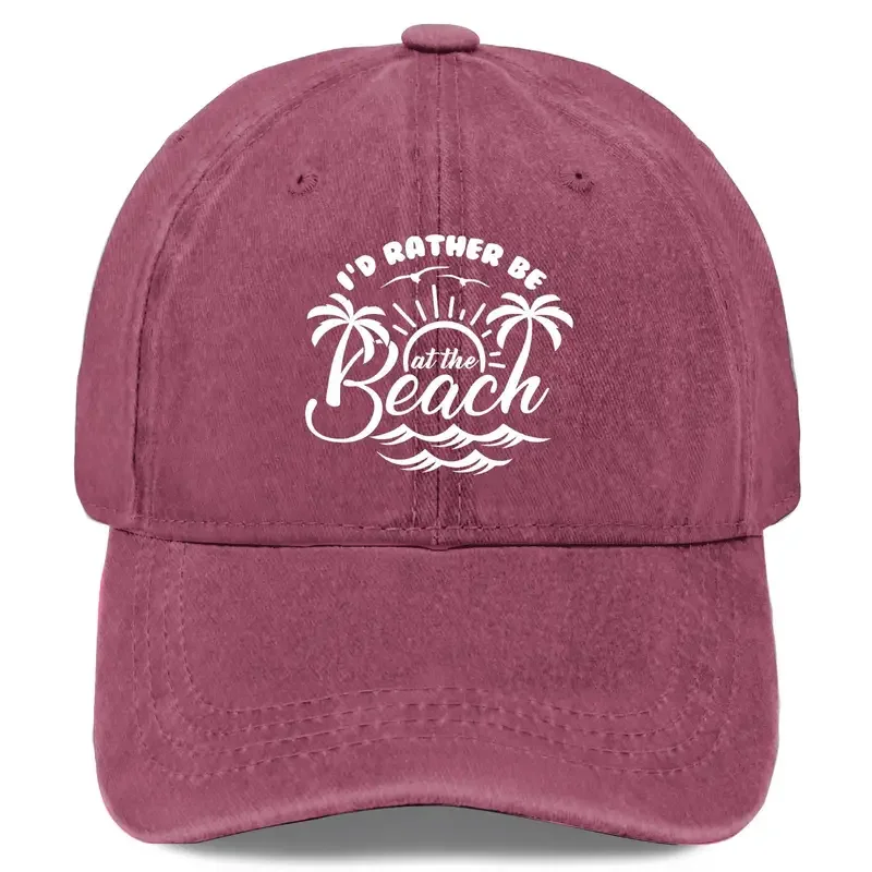I'd Rather Be at the Beach" Vintage Washed Baseball Cap - Coastal Vibes & Vacation-Themed Casual Sun Cap, Beach Lover Enthusiast