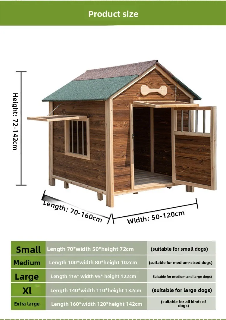منزل كلب من الخشب الصلب للحماية من المطر في الهواء الطلق، قفص كلب دافئ، بيت للحيوانات الأليفة في الهواء الطلق، كلب صغير متوسط وكبير #3