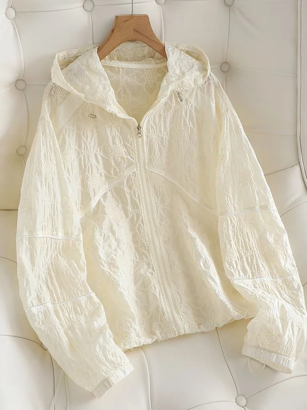 

Женская летняя куртка больших размеров с длинными рукавами, вышивкой и кружевом, с защитой от солнца, с капюшоном, для кондиционированных помещений, в корейском стиле, свободного кроя