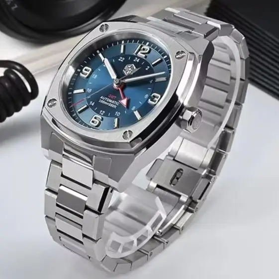 San Martin Men Automatic Watch 40MM GMT Square Mechanical Wristwatch Sapphire Mirror 10ATM Waterproof Luminous Hangzhou 6460