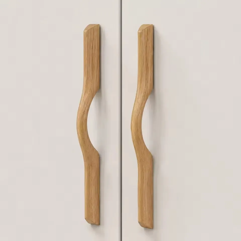 Solid Wooden Handles for Cabinets and Drawers Modern Minimalist Longer Wardrobe Pulls Oak Cupboard Door Handles Cabinet Hardware