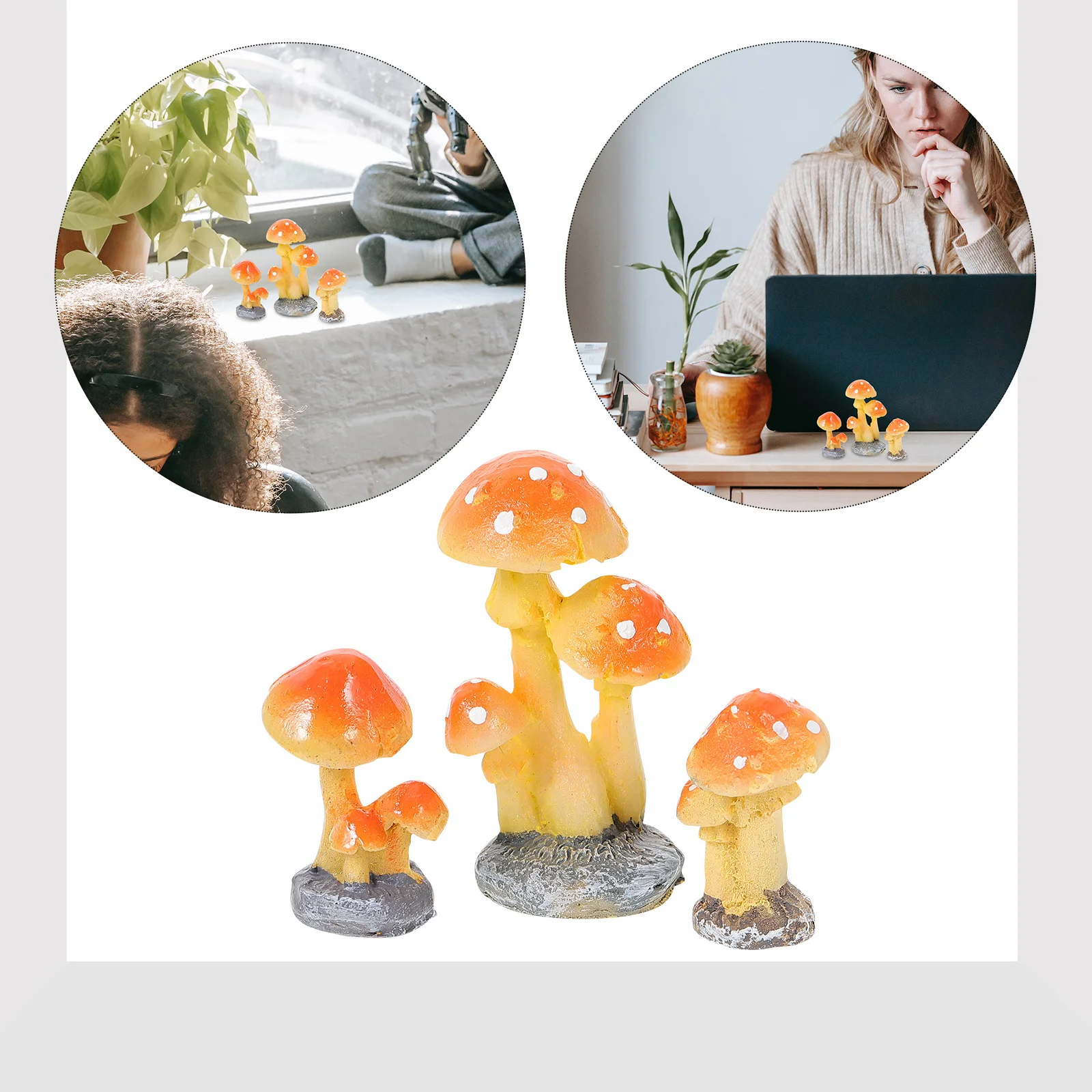 

3Pcs Simulation Mushroom Decor Resin Mini Landscape Ornaments Creative Bonsai Table Decoration Resin Mushroom Potted Moss Decor