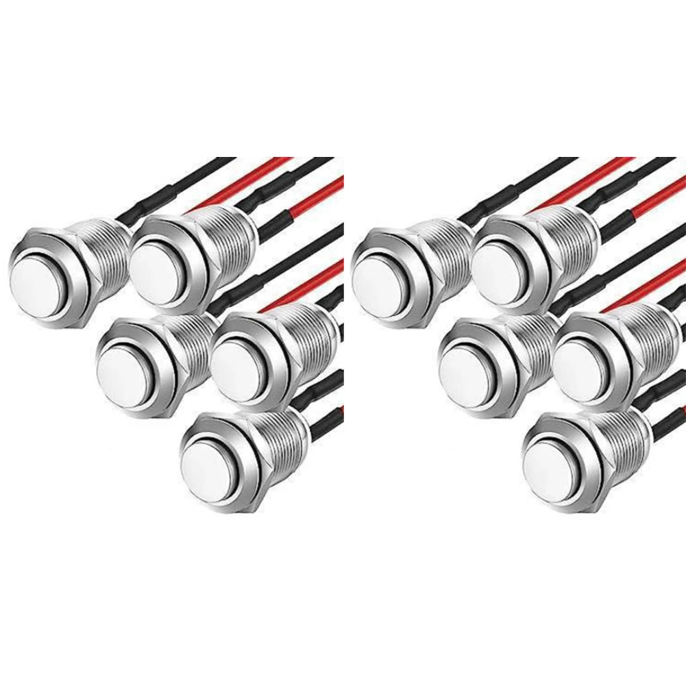 Set of Ten Reliable Waterproof Momentary Push Buttons in a Space Saving Design Great for Multiple Applications