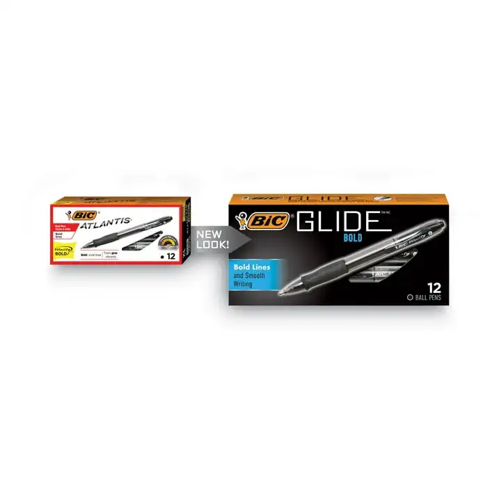 BIC Glide Bold Retractable Ball Pen, Hitam, Bold Point 1,6mm, 12 Pak