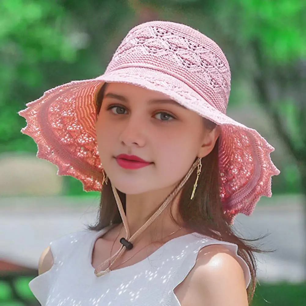 

Summer Straw Beach Hat Rustic Style For Women UPF 50 Floppy Wide Brim Sun Protection Hat Elegant Knitted Hats Travel Bucket Hat