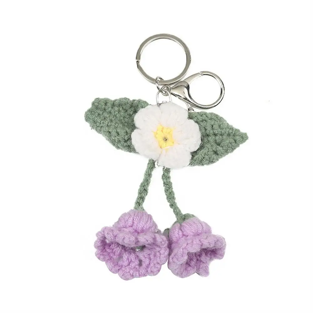 DIY Craft Flower Leaf Knitted Keychain Cartoon Wool Crochet Flowers Keyring Handmade Cute Weaved Keyrings Handbag Charms