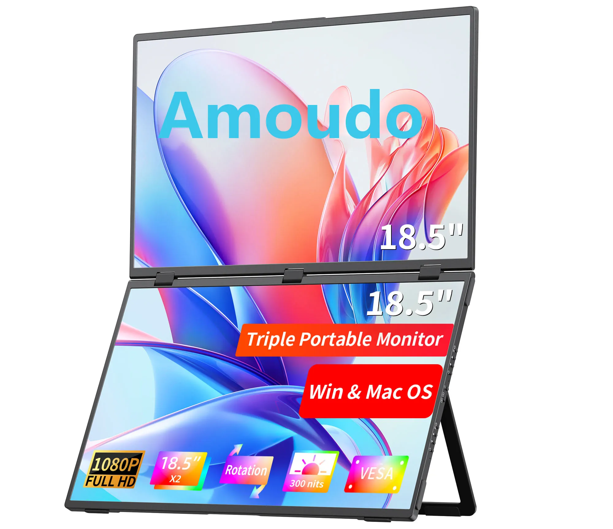 Amoudo 18.5Inch 1920x1080P 100Hz Portable Monitor No Driver Required Dual Monitor Triple Monitor IPS LCD Laptop Extended Display