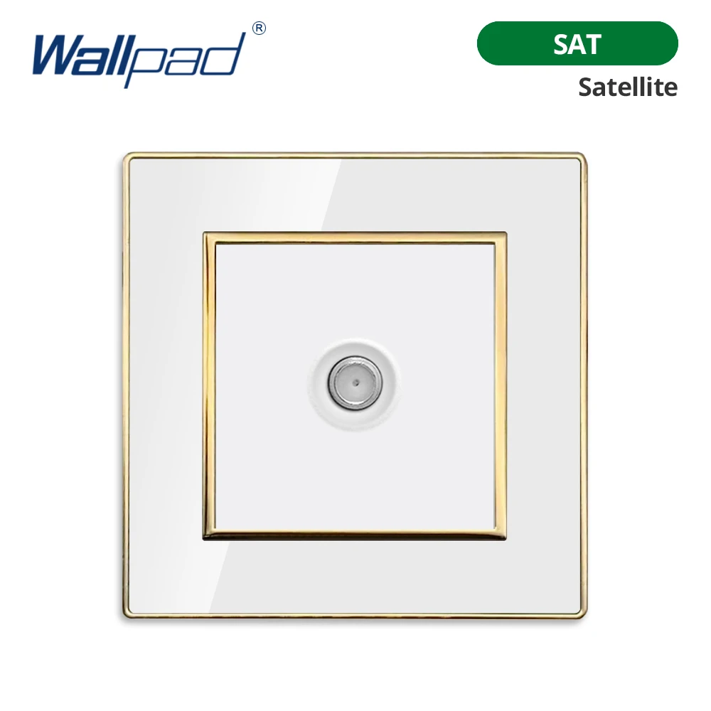 Wallpad Weißes Acryl-Panel mit goldenem Rand, 2-Wege-Wandlichtschalter mit LED-Anzeige, EU-Steckdose mit USB