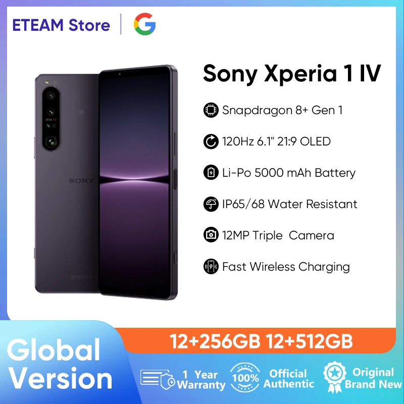 

Sony-Original Global Version Xperia 1 IV 5G Snapdragon 8 Gen 1 6.5 " 120Hz OLED Cellphone 5000mAh Battery