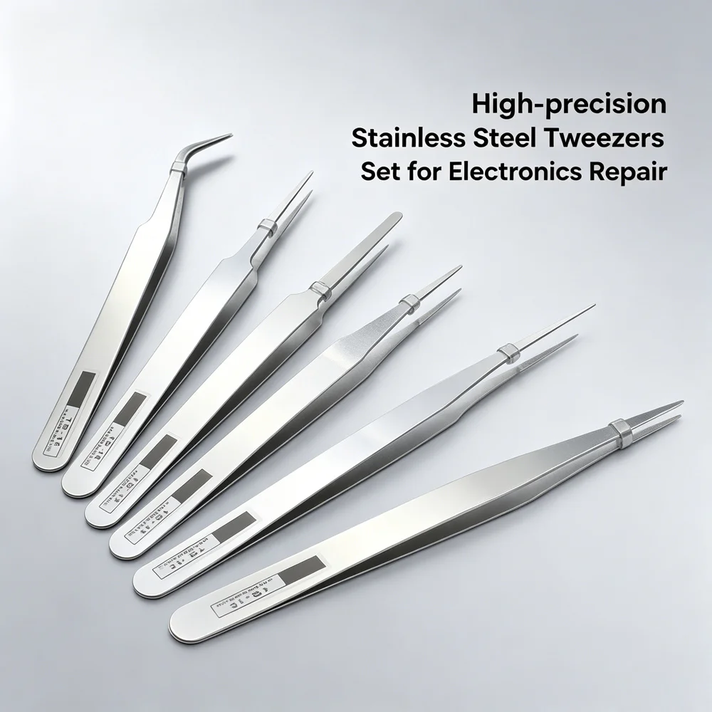 Multi-purpose Precision Tweezers 6Pcs Anti-static Stainless Steel Straight Curved For Jewelry Bead Electronic DIY Craft Tool