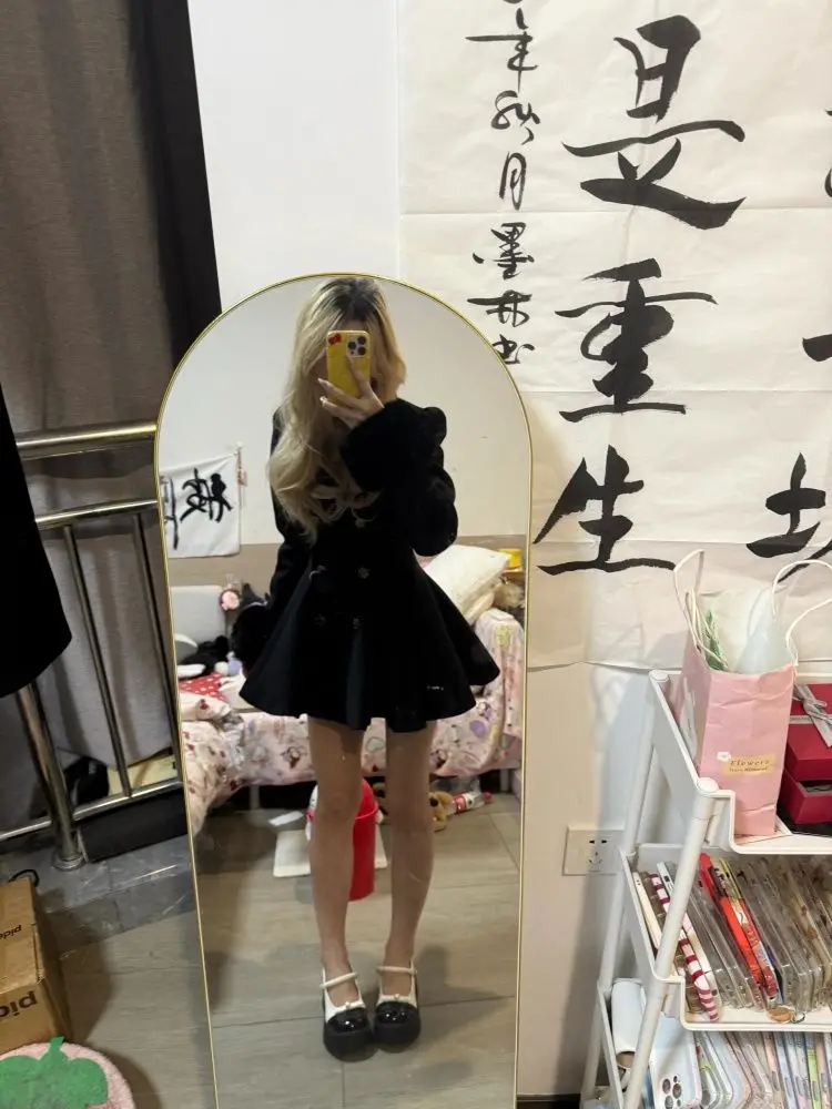 Hiver Hepburn noir col de fourrure laine tissu manteau femmes Vintage mode mince élégant pardessus chaud décontracté à manches longues tenues