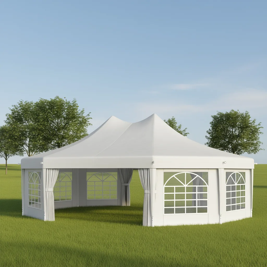 White wedding party canopy tent 29 x 21 feet with push-back doors for outdoor events