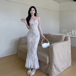 Evening Dresses Women Wedding PartyLace Patchwork Sleeveless Bandage Sexy Elegant Cocktail Mermaid Dress Backless Prom dress