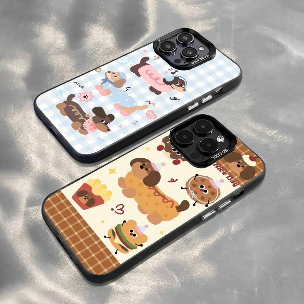 

Cute Dachshund Cartoon Phone Case For iPhone 17,16,15,14,13,12,11 Plus,Pro Max,XS,Colorful Silver Black Cover