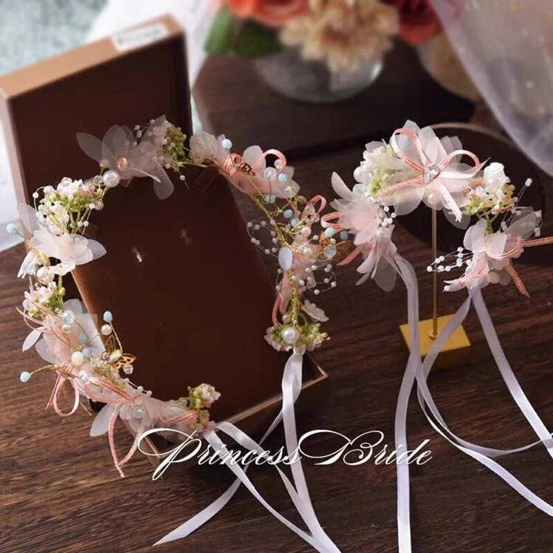 Classical Princess Headpiece for Kids Girls Retro Flower Vine Pearl Crown for Flower Girl Dress Elegant Hair Accessories Set