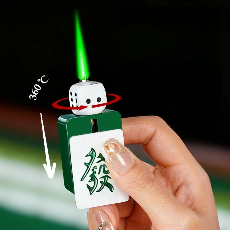 

New Rotating Dice Mahjong Inflatable Lighter Cool Personalized Windproof Portable Decompression Outdoor Lighter Smoking Gift