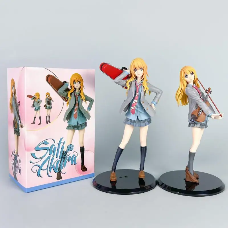 Cute Girl Your Lie In April Anime Figure 20-21cm Short Skirt The Violinist Miyazono Kaori Desktop Ornament Statue Pvc Toy Gift