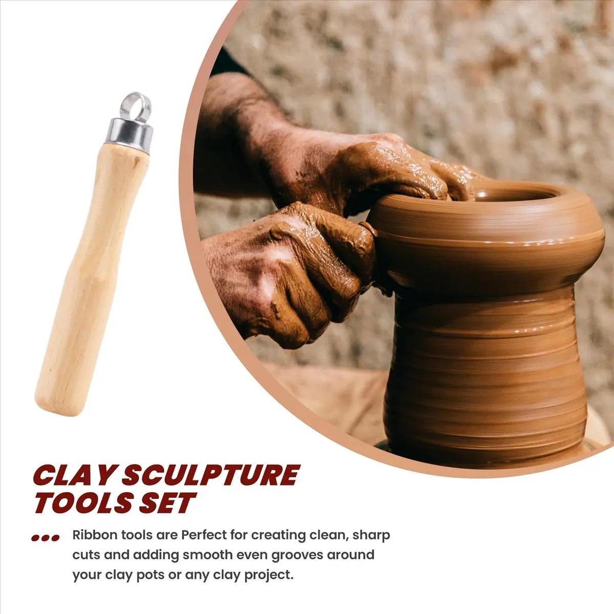 AA14 Metal + wood Thick Handle Flat Wire Cutter Clay Pottery Sculpting Tool Set Pack of 10